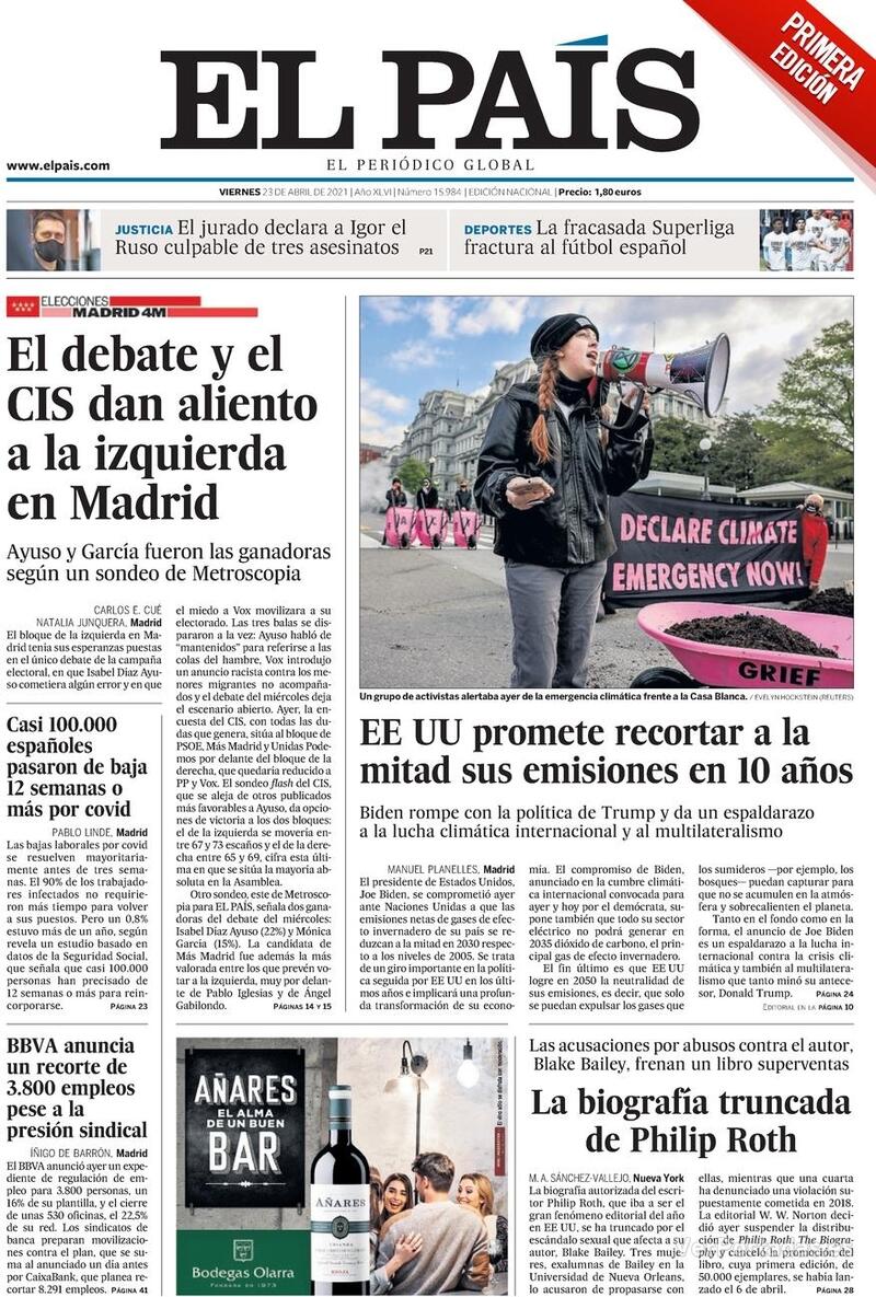 Portada El País 2021-04-24