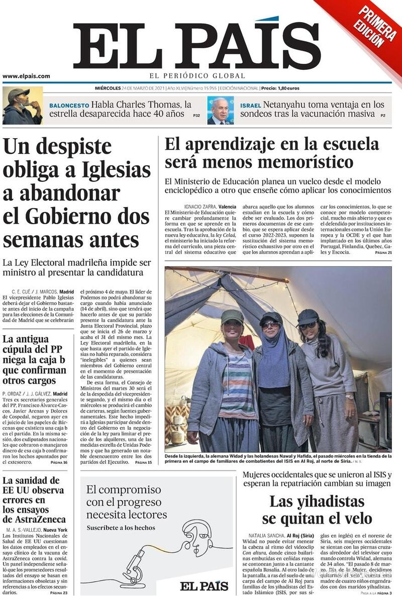 Portada El País 2021-03-25