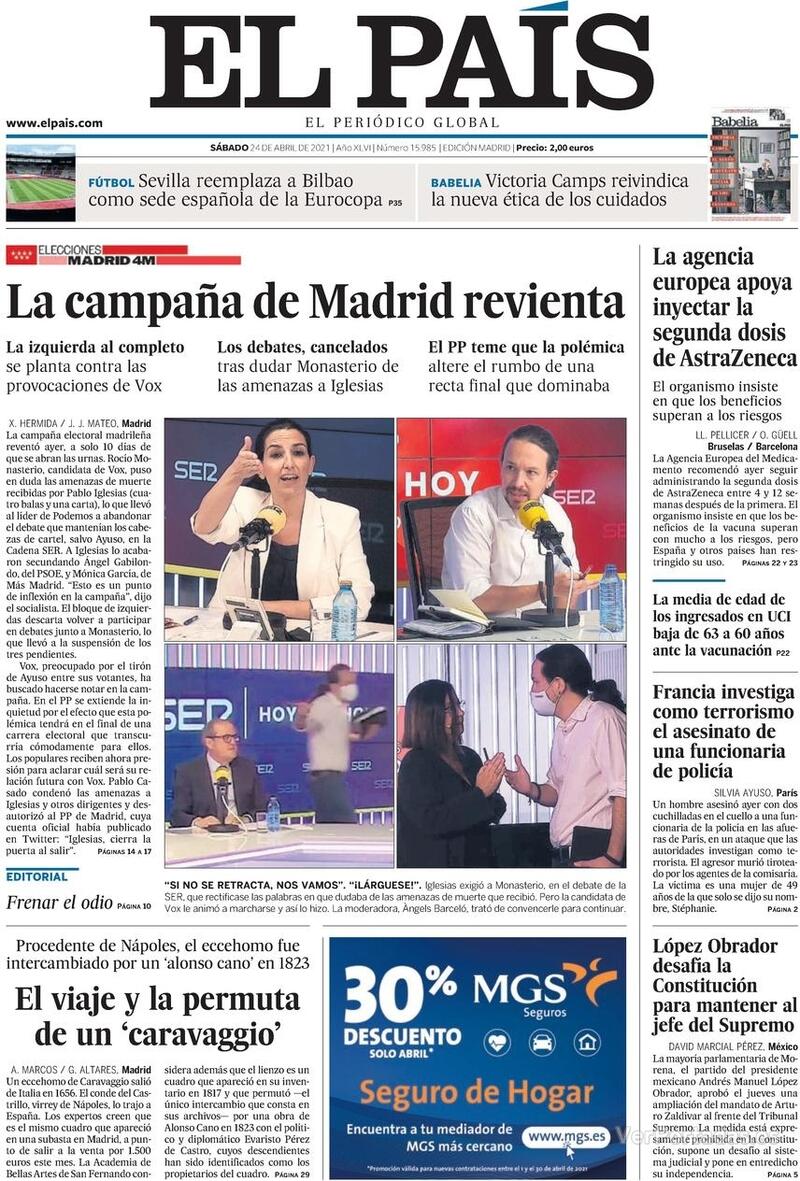 Portada El País 2021-04-25