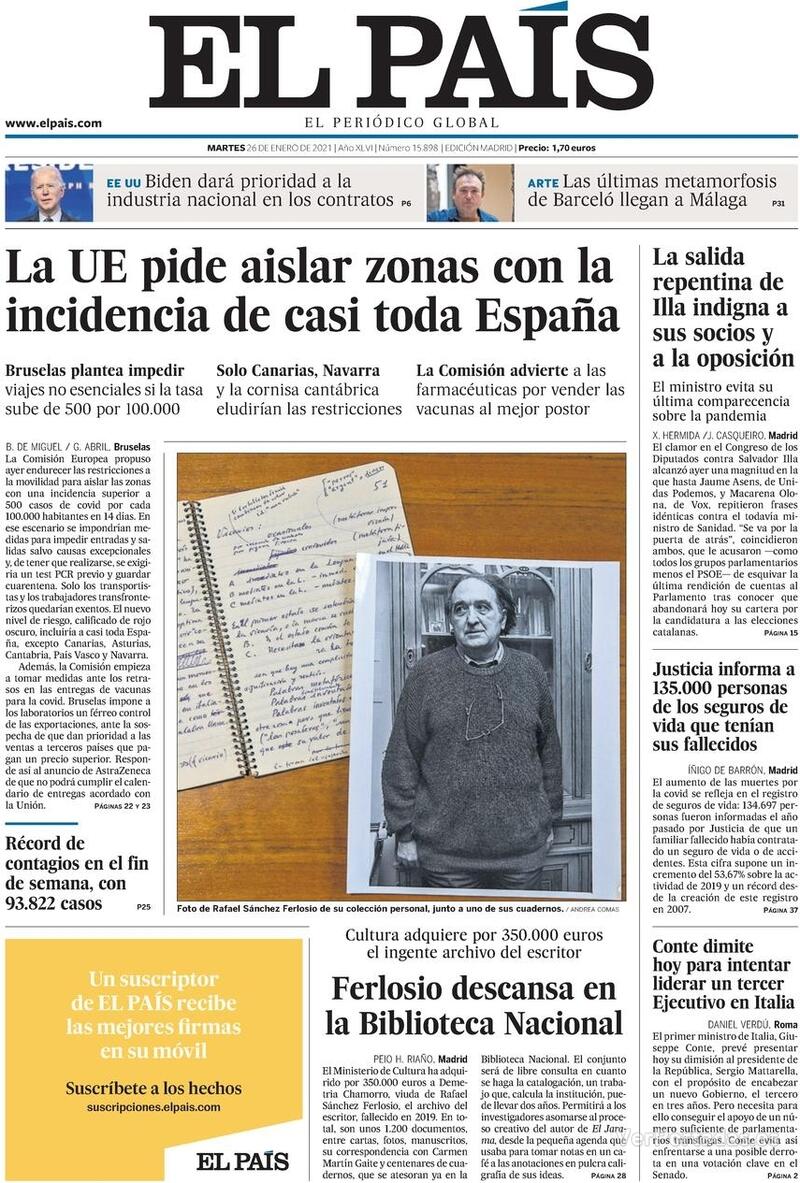 Portada El País 2021-01-27
