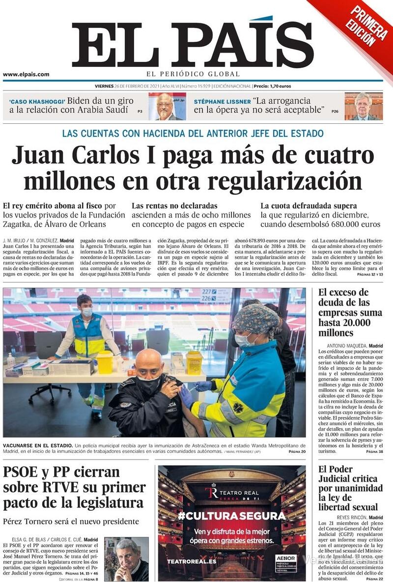 Portada El País 2021-02-27