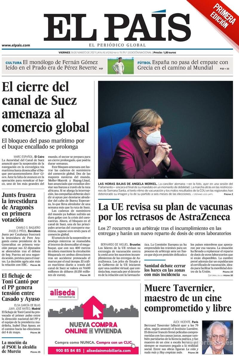 Portada El País 2021-03-27