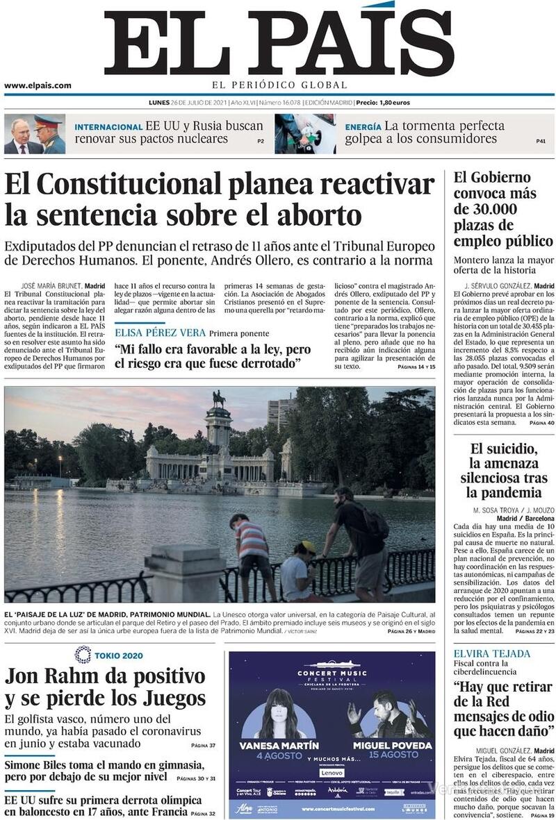 Portada El País 2021-07-27