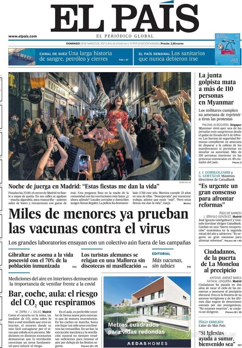 Portada El País 2021-03-29