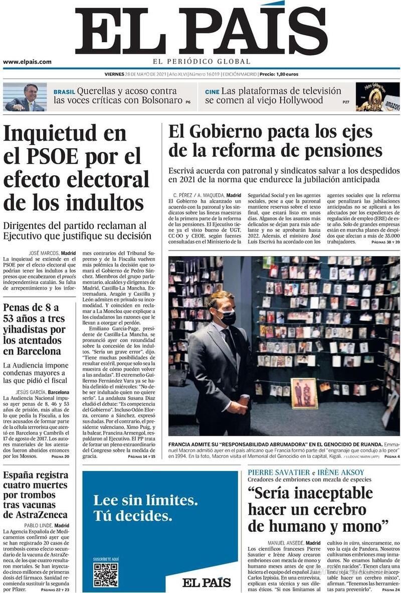 Portada El País 2021-05-29