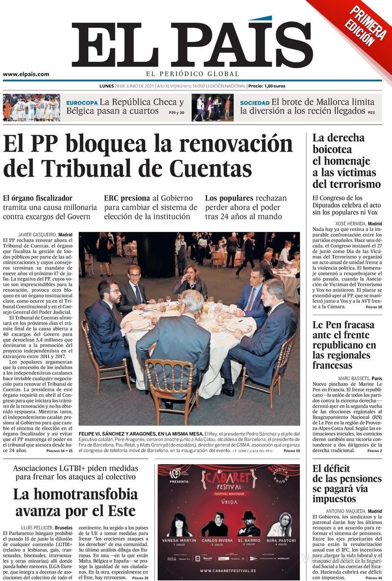 Portada El País 2021-06-29