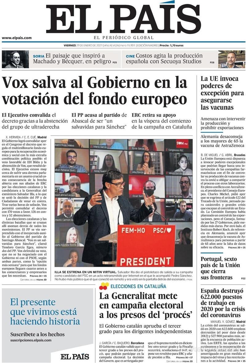 Portada El País 2021-01-30