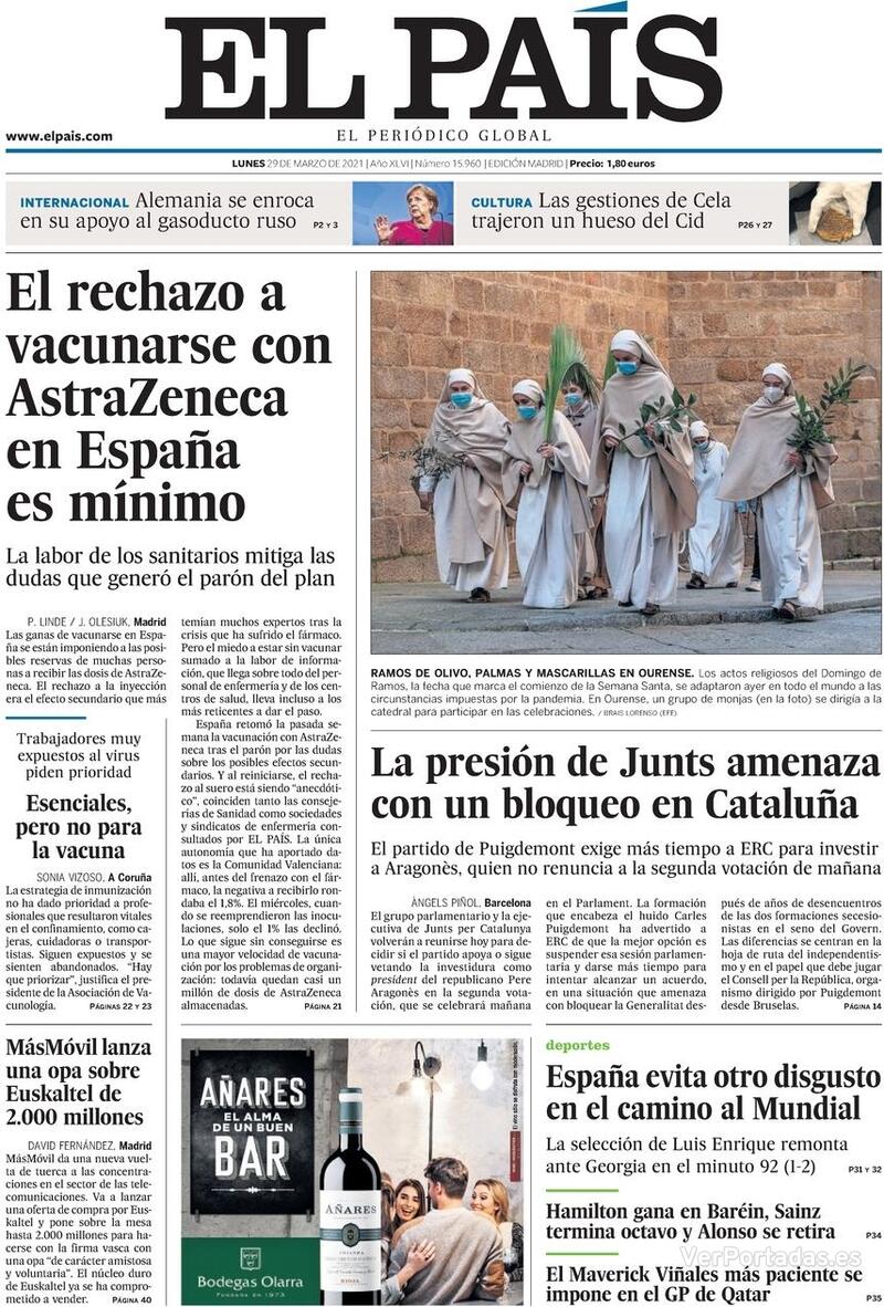 Portada El País 2021-03-30