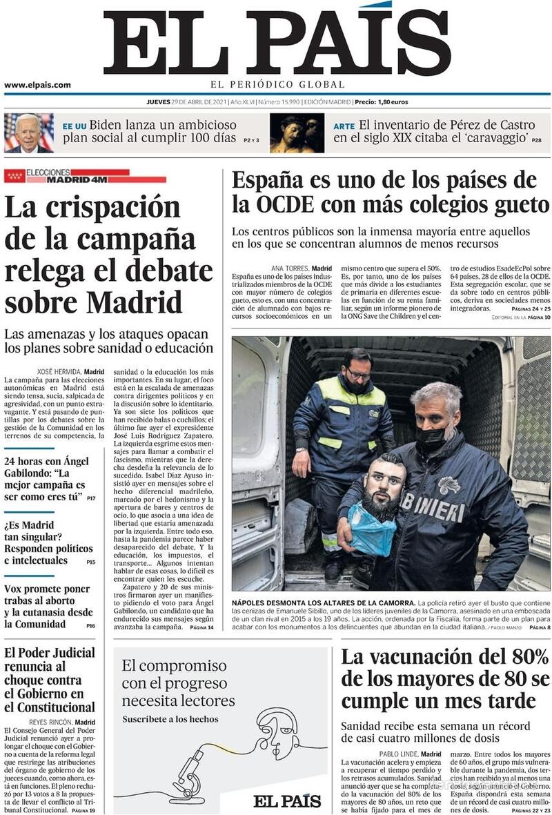 Portada El País 2021-04-30
