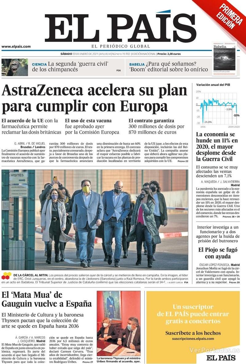 Portada El País 2021-01-31