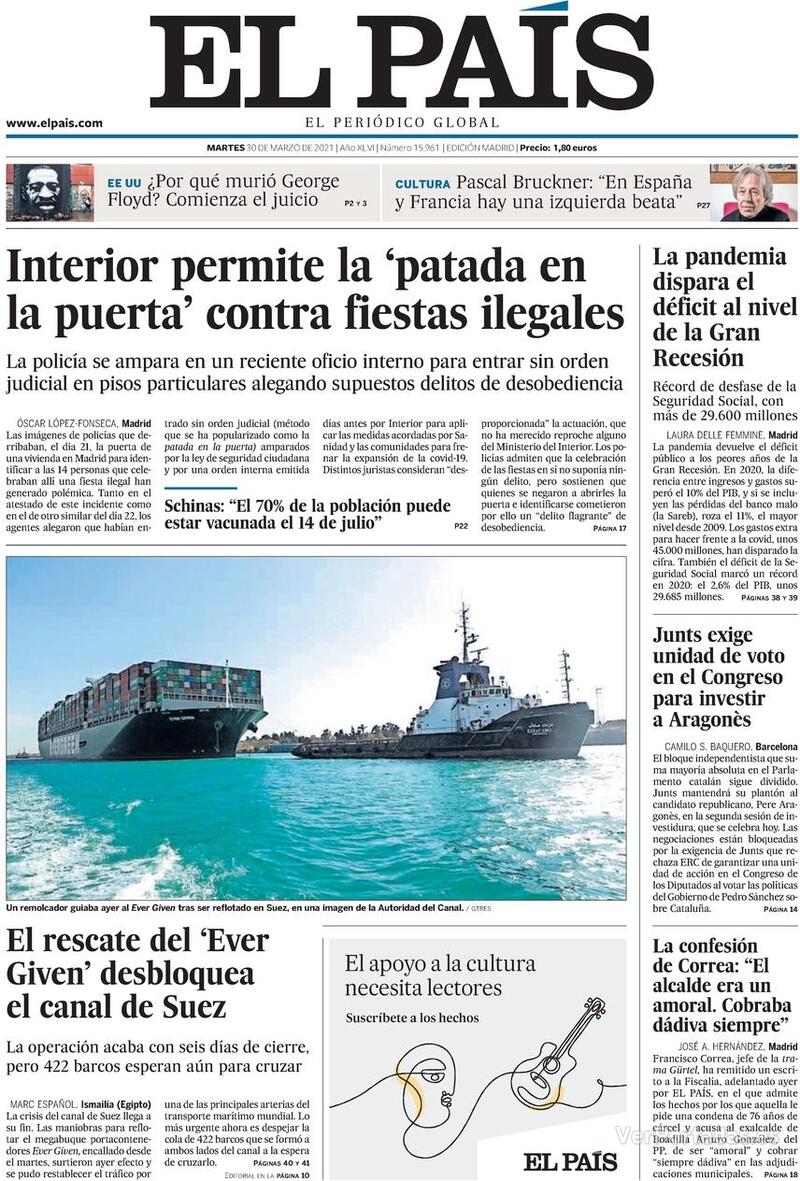 Portada El País 2021-03-31
