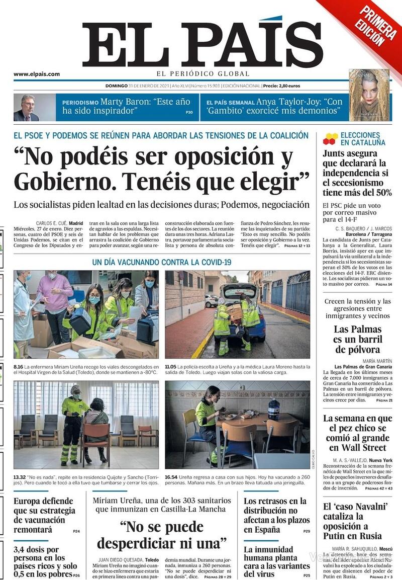 Portada El País 2021-02-01
