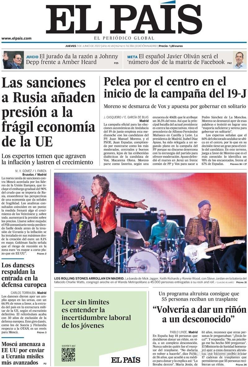 Portada El País 2022-06-03