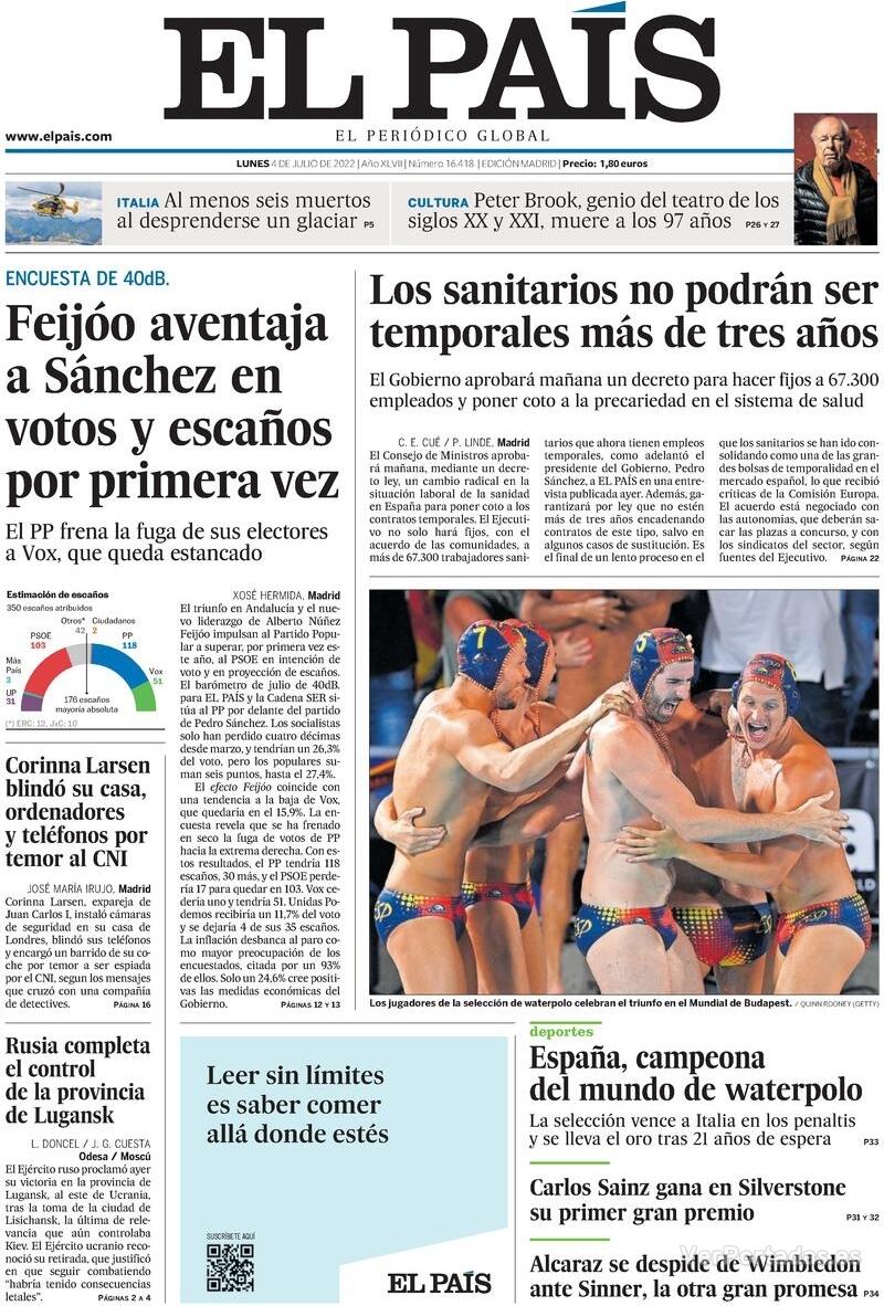 Portada El País 2022-07-05