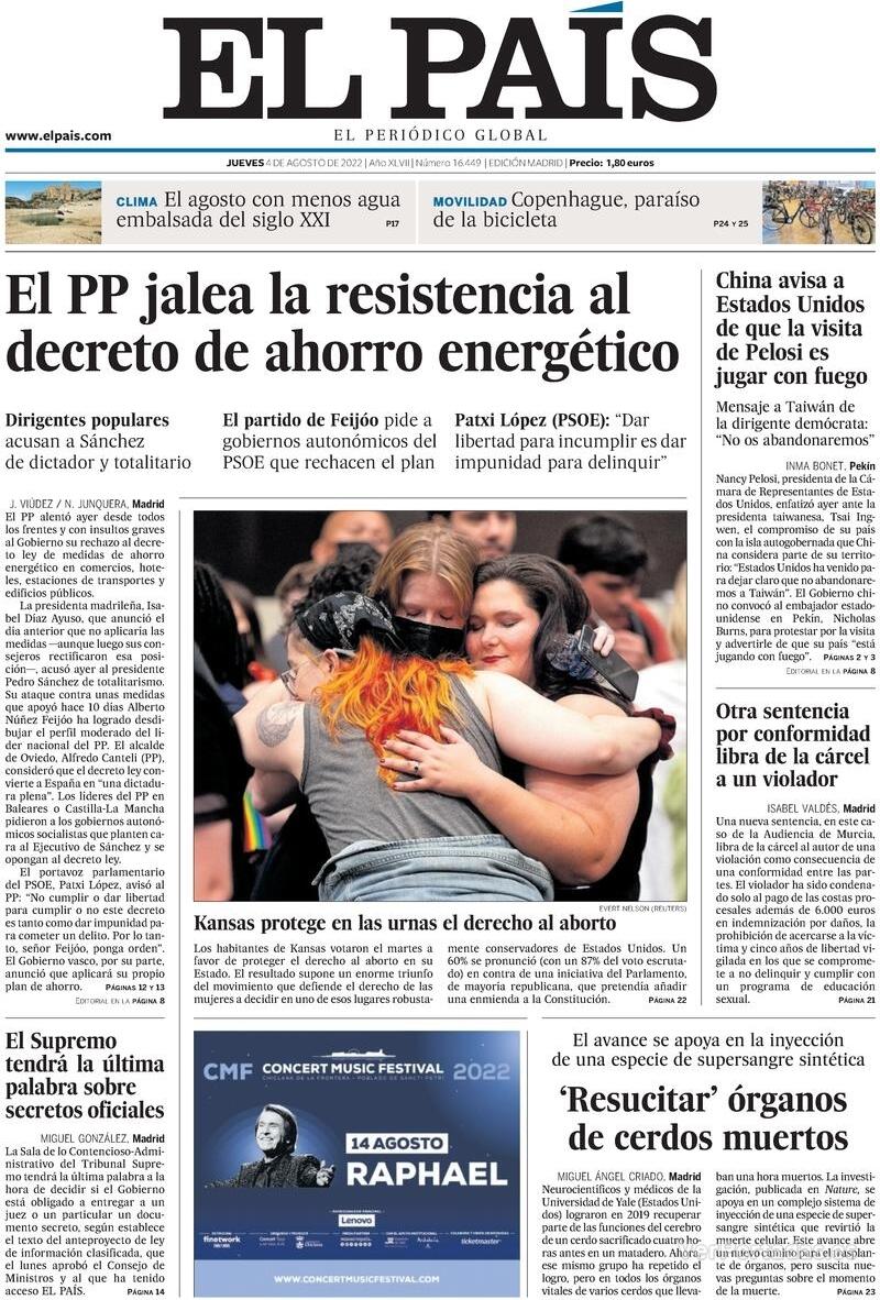 Portada El País 2022-08-05