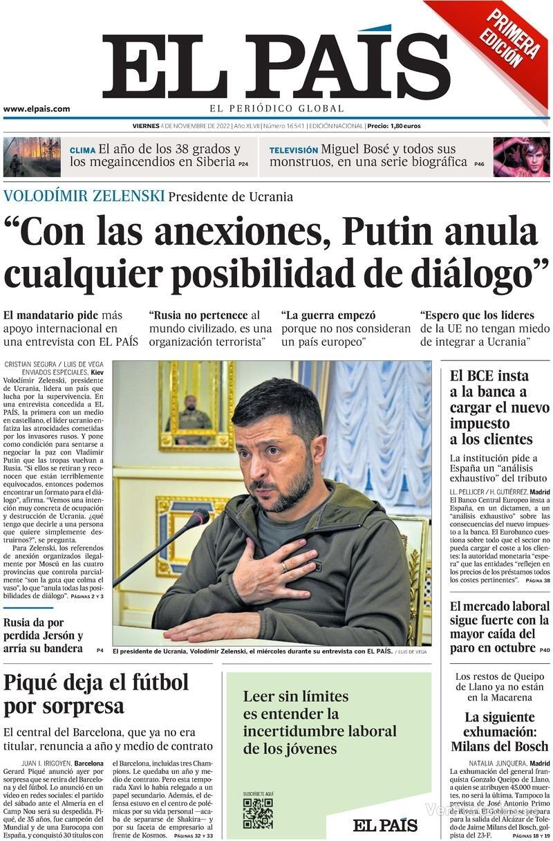 Portada El País 2022-11-05