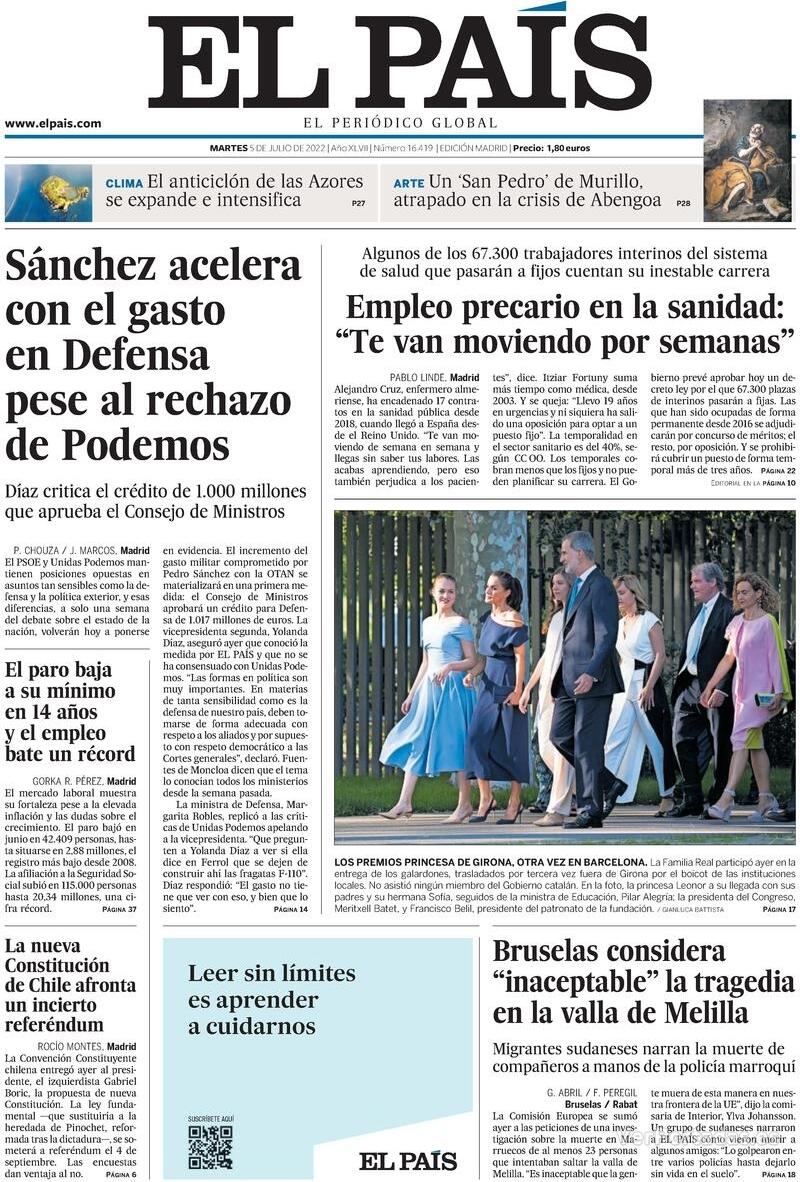 Portada El País 2022-07-06