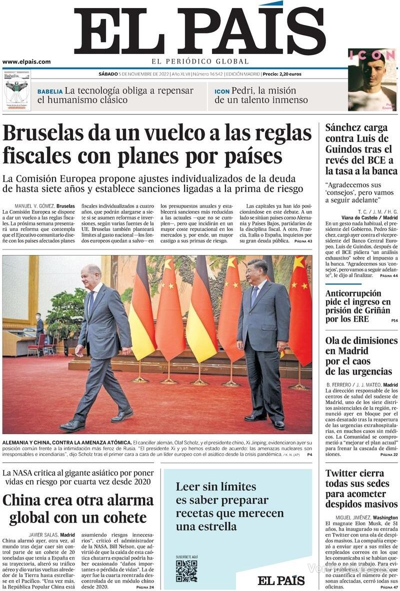 Portada El País 2022-11-06