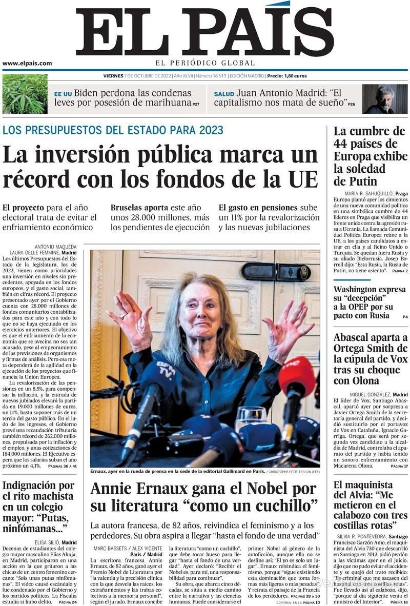 Portada El País 2022-10-08