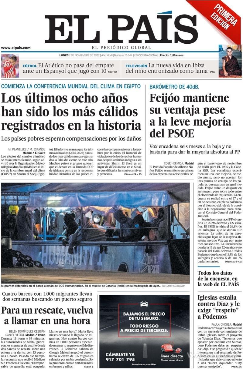 Portada El País 2022-11-08