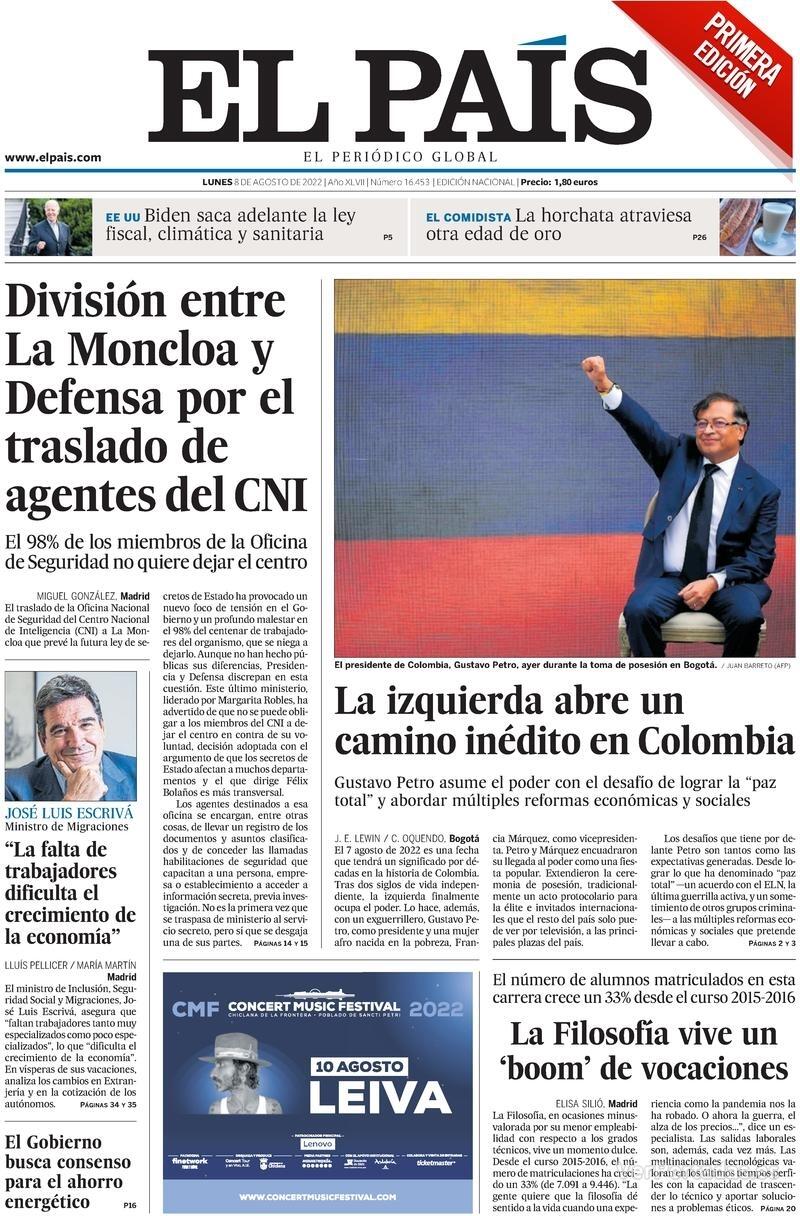 Portada El País 2022-08-09