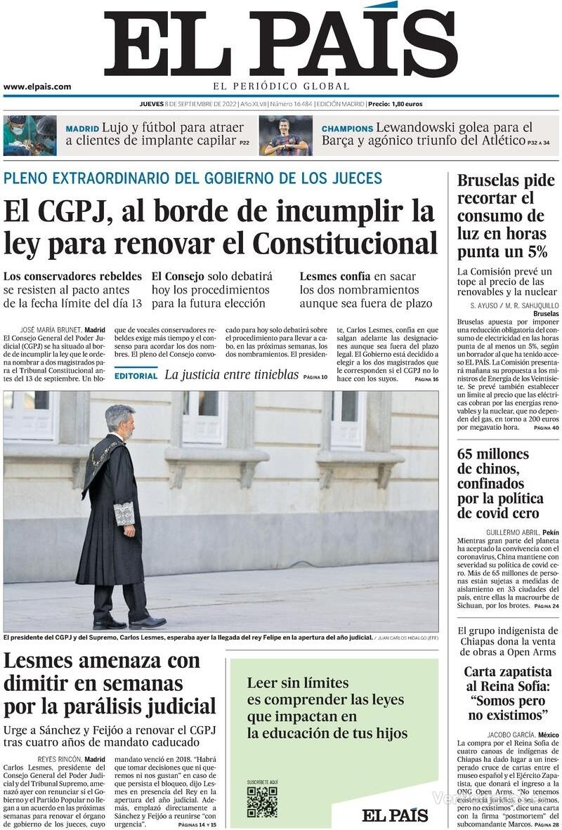 Portada El País 2022-09-09