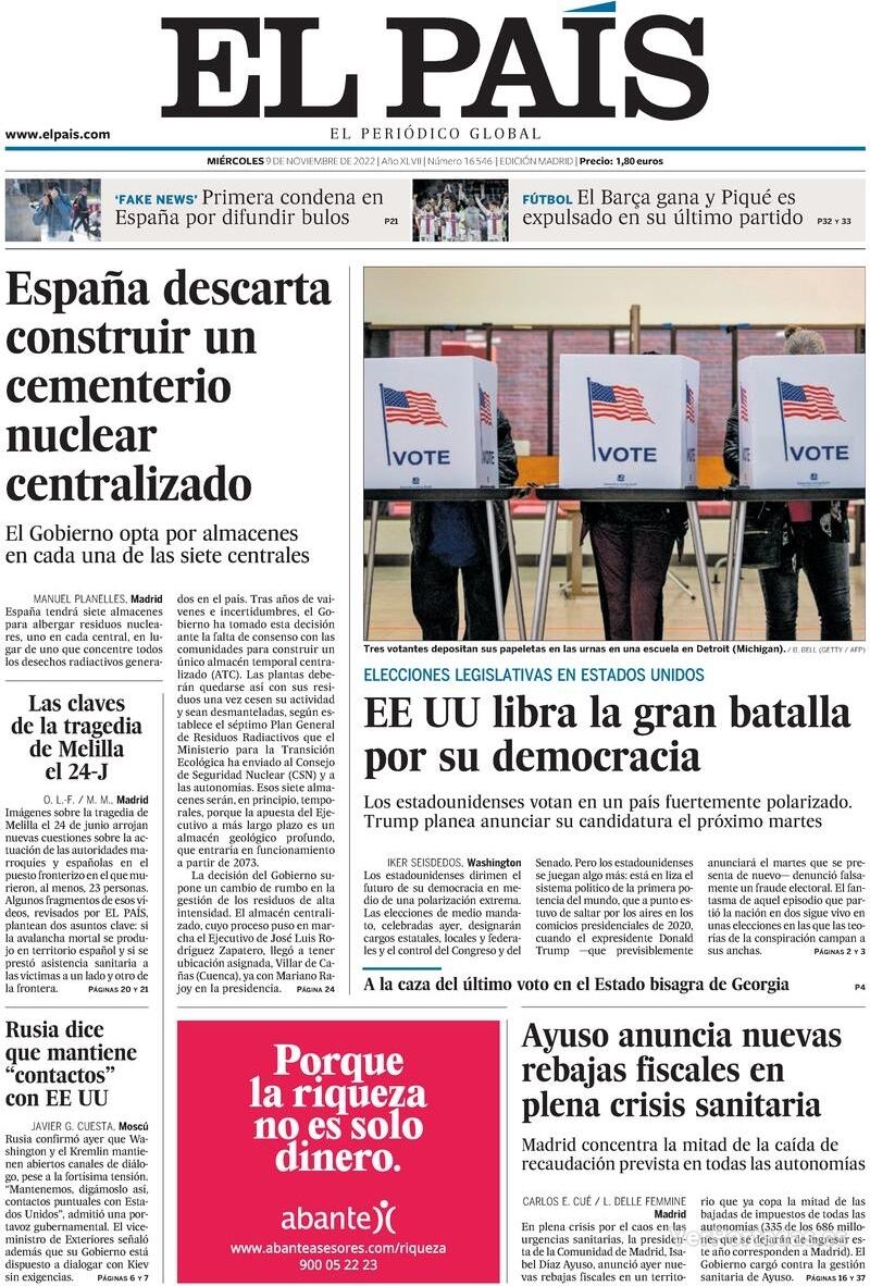 Portada El País 2022-11-10