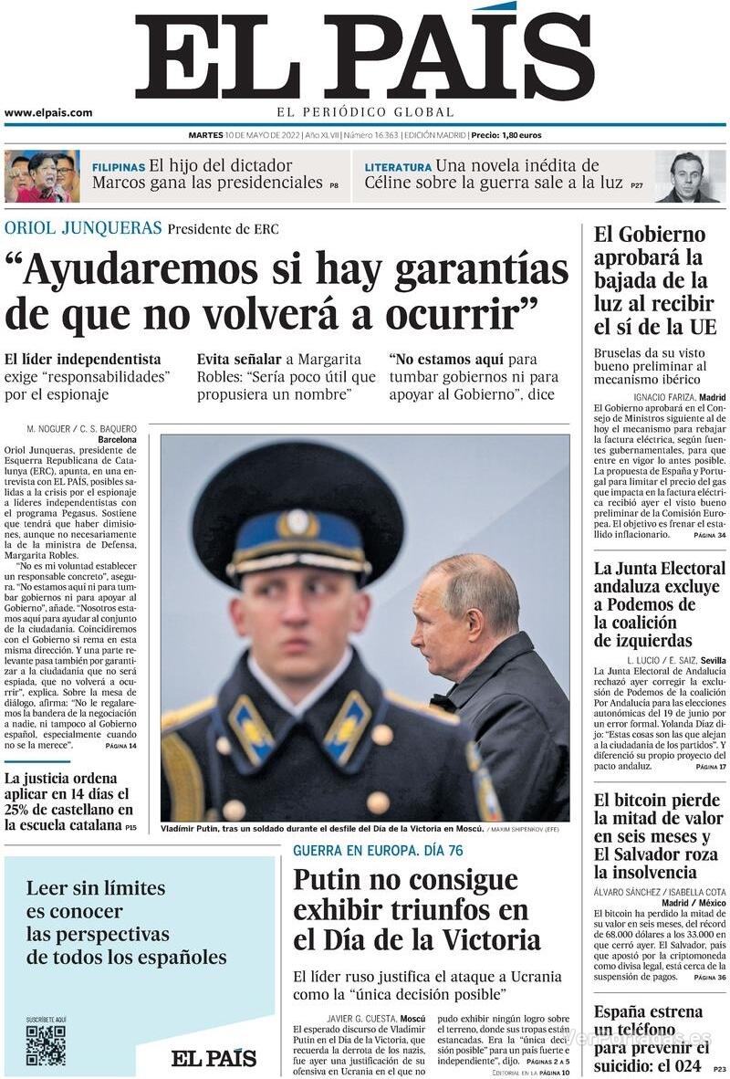 Portada El País 2022-05-11