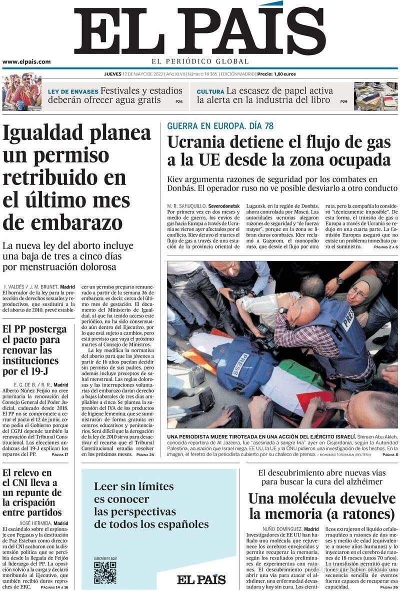 Portada El País 2022-05-13