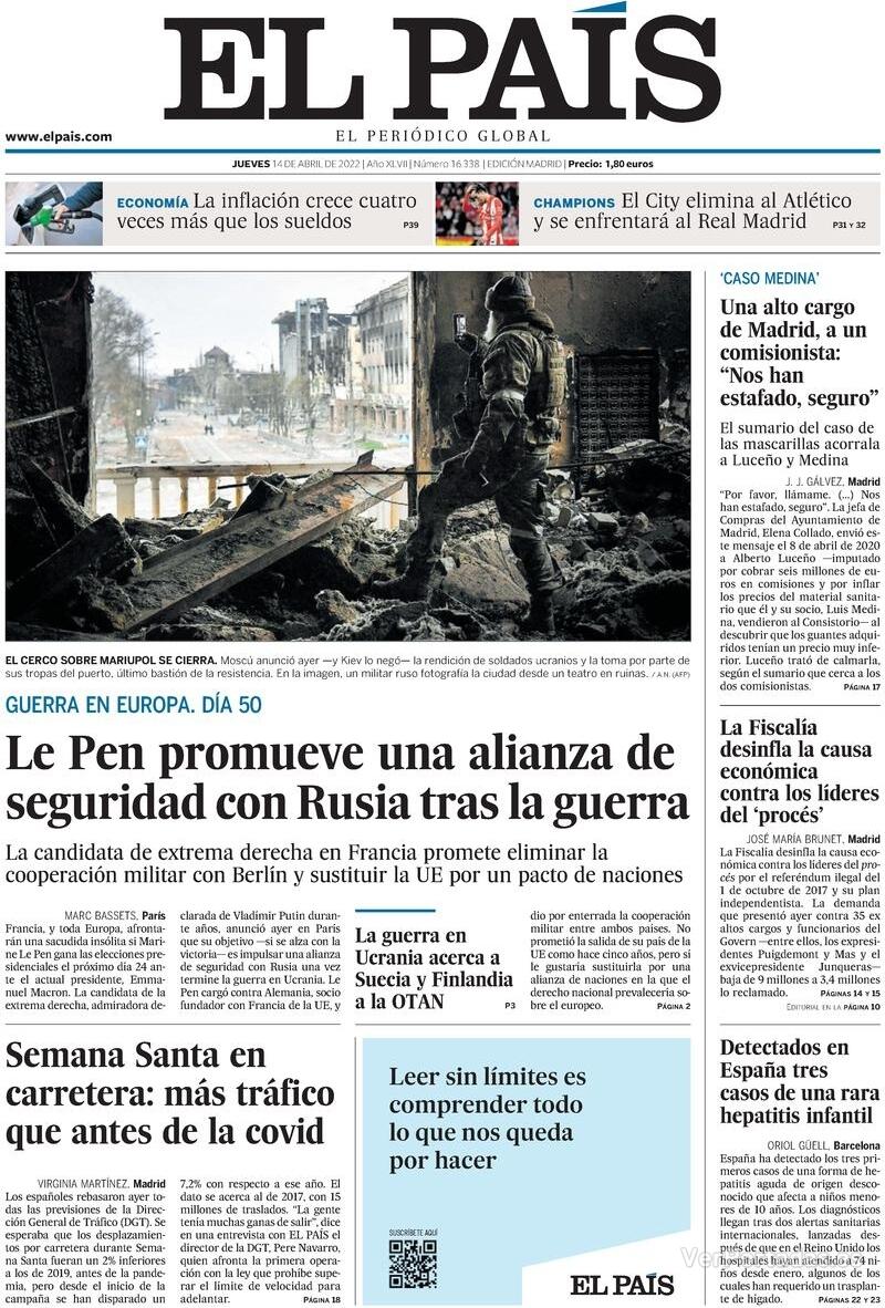 Portada El País 2022-04-15