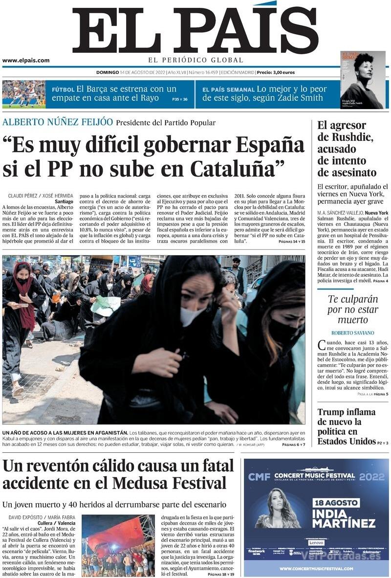 Portada El País 2022-08-15