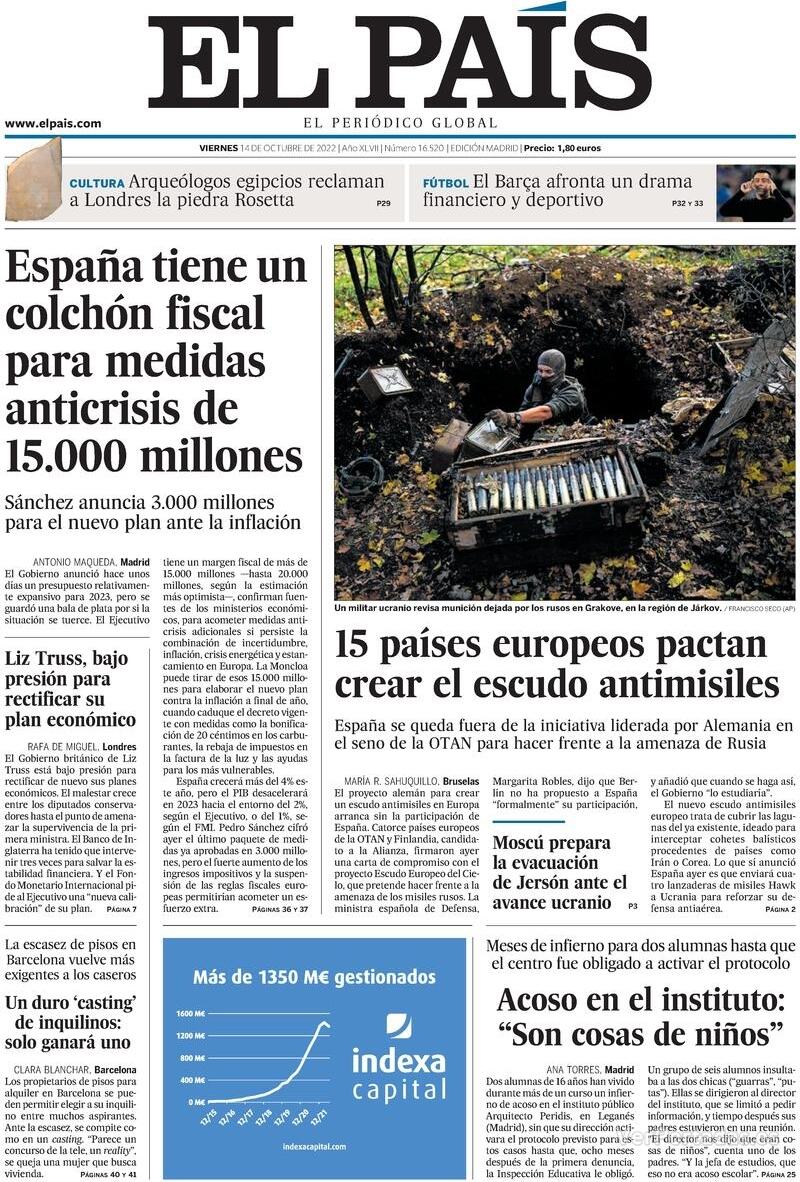 Portada El País 2022-10-15
