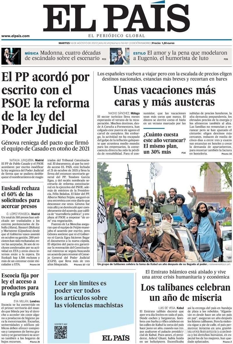 Portada El País 2022-08-17