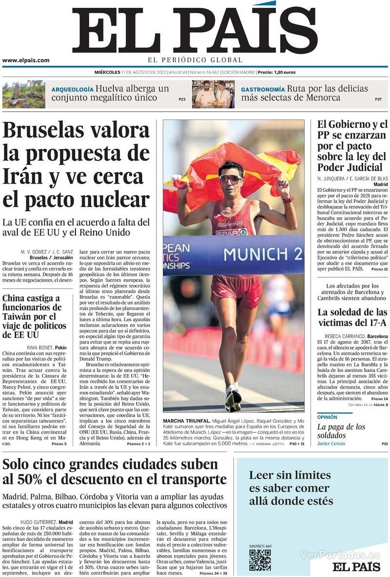 Portada El País 2022-08-18