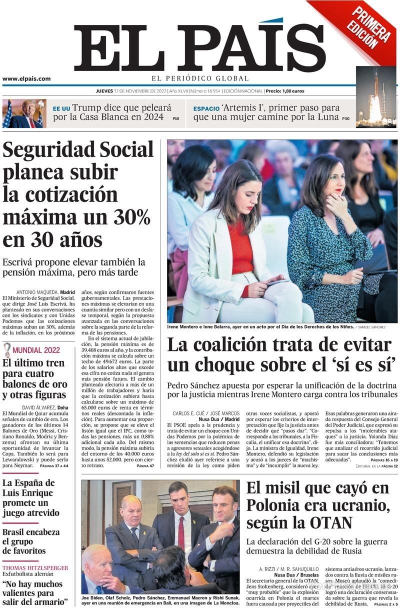 Portada El País 2022-11-18