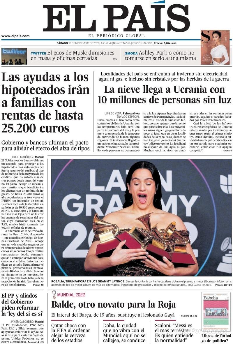 Portada El País 2022-11-20