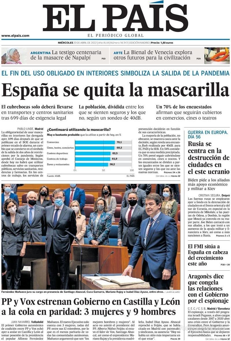 Portada El País 2022-04-21