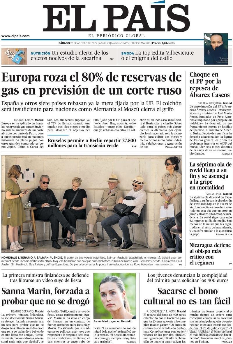 Portada El País 2022-08-21