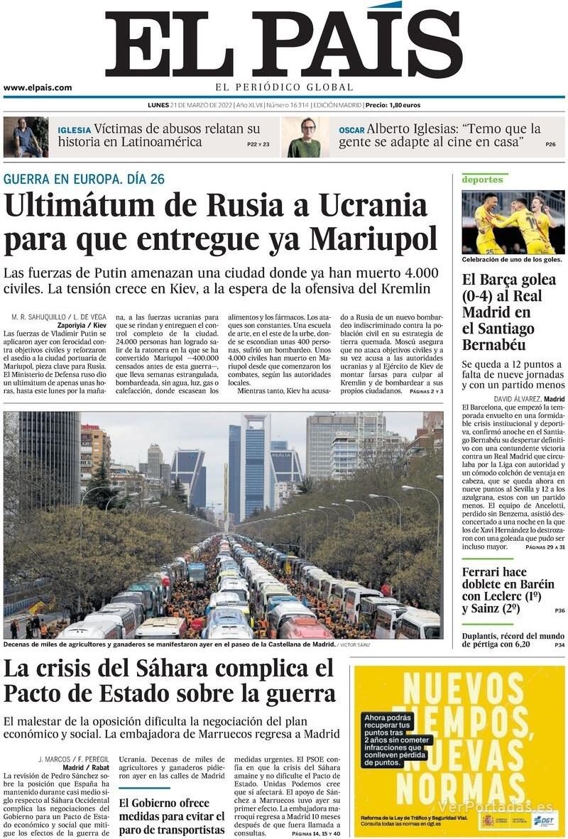 Portada El País 2022-03-22