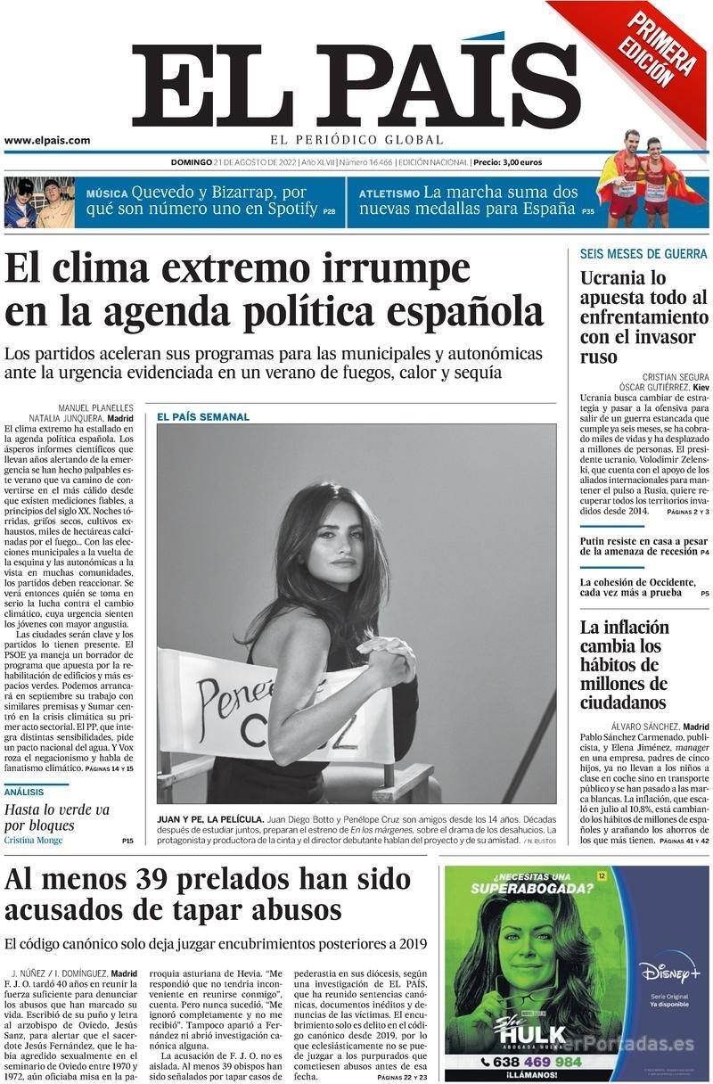 Portada El País 2022-08-22