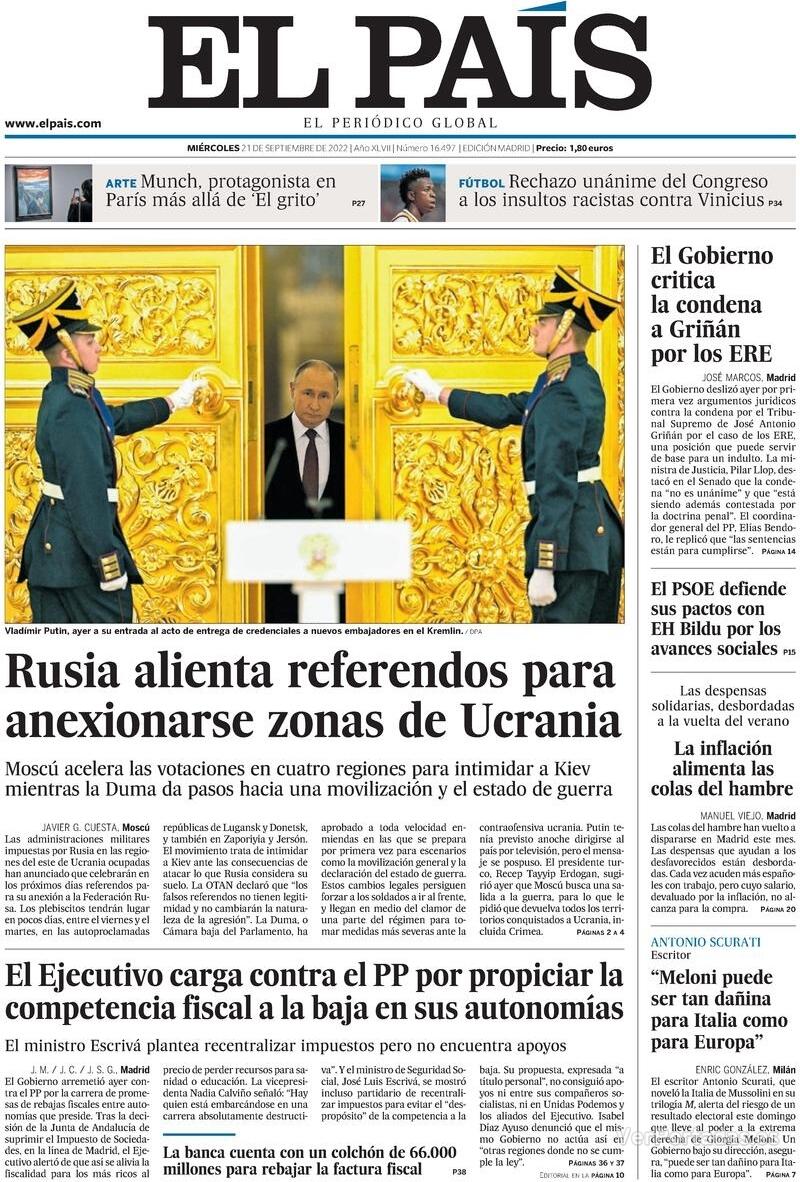Portada El País 2022-09-22