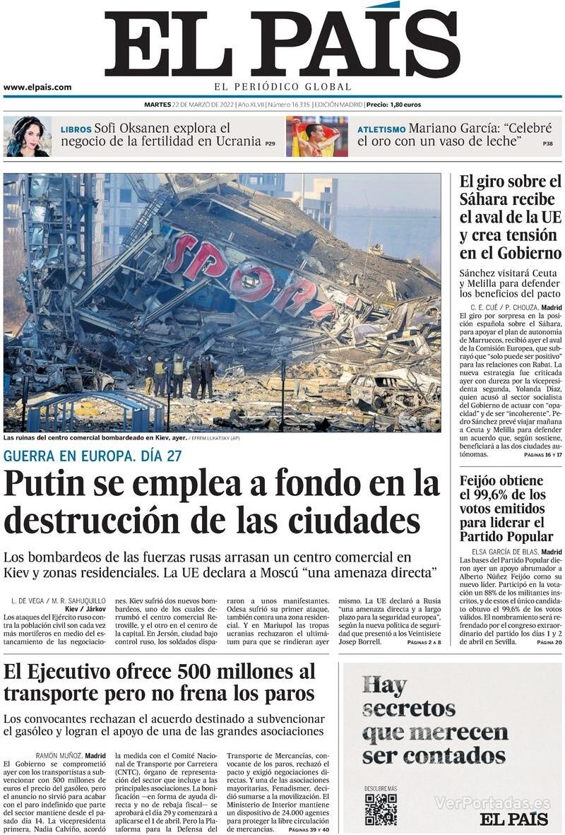 Portada El País 2022-03-23