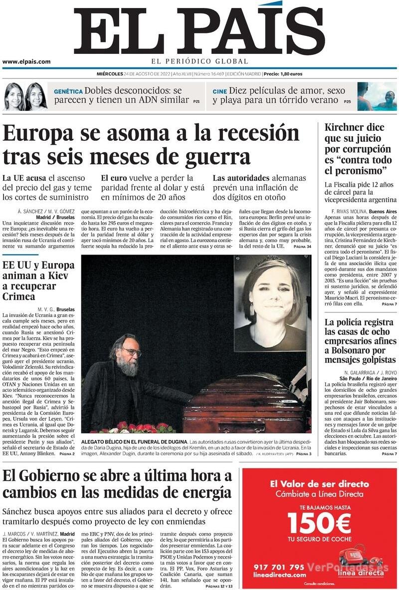 Portada El País 2022-08-25