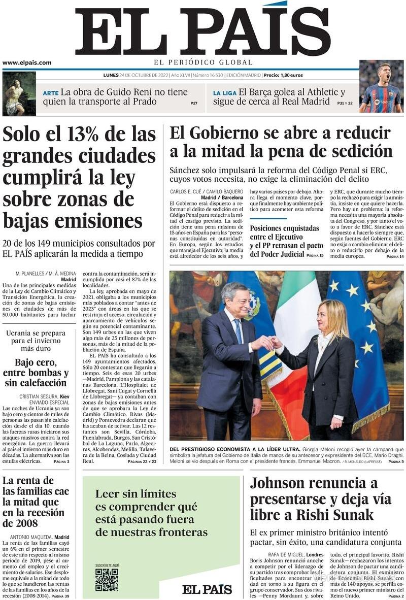 Portada El País 2022-10-25