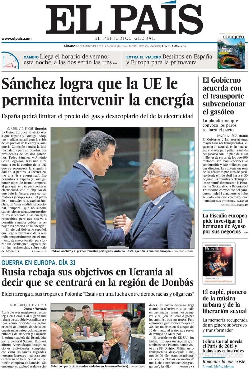 Portada El País 2022-03-27