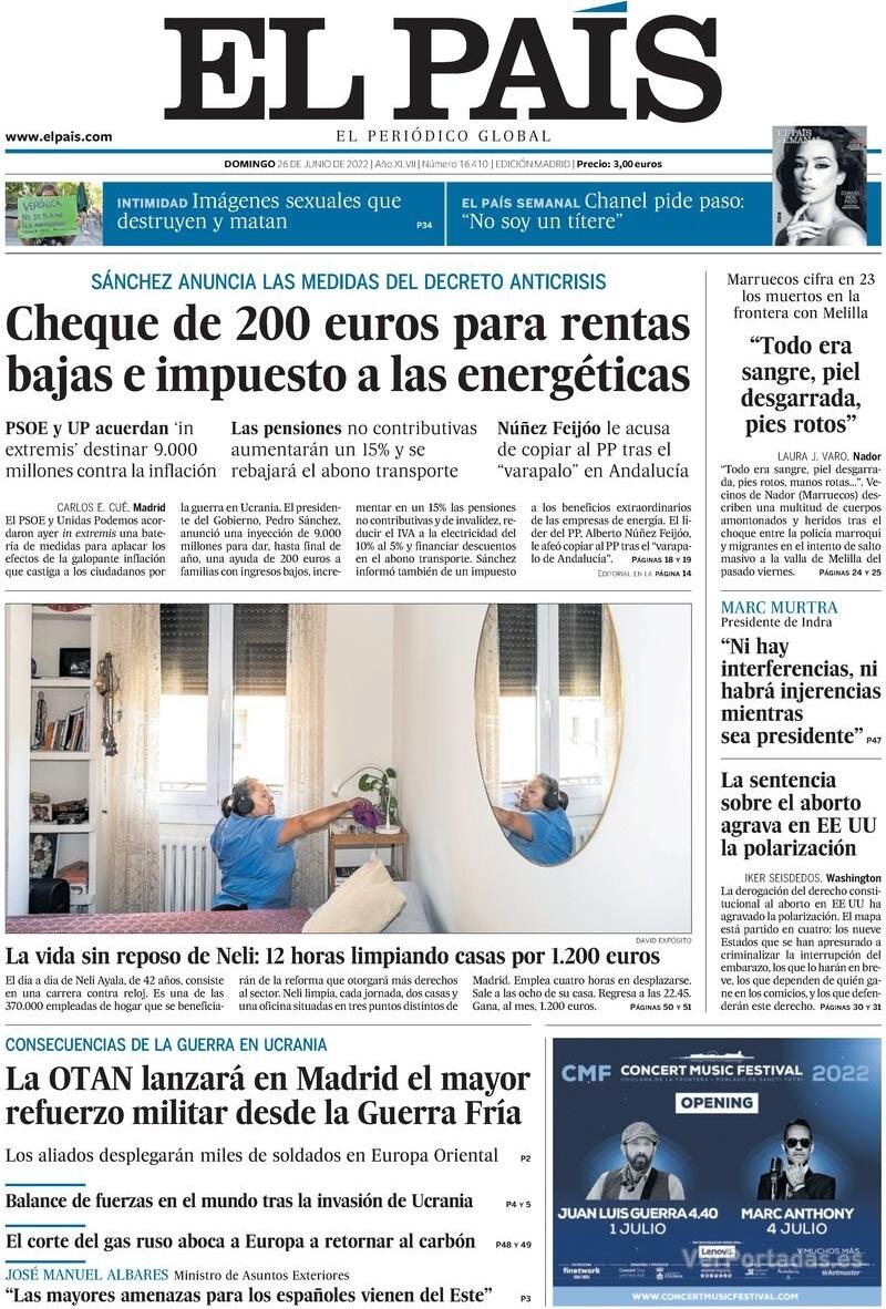 Portada El País 2022-06-27