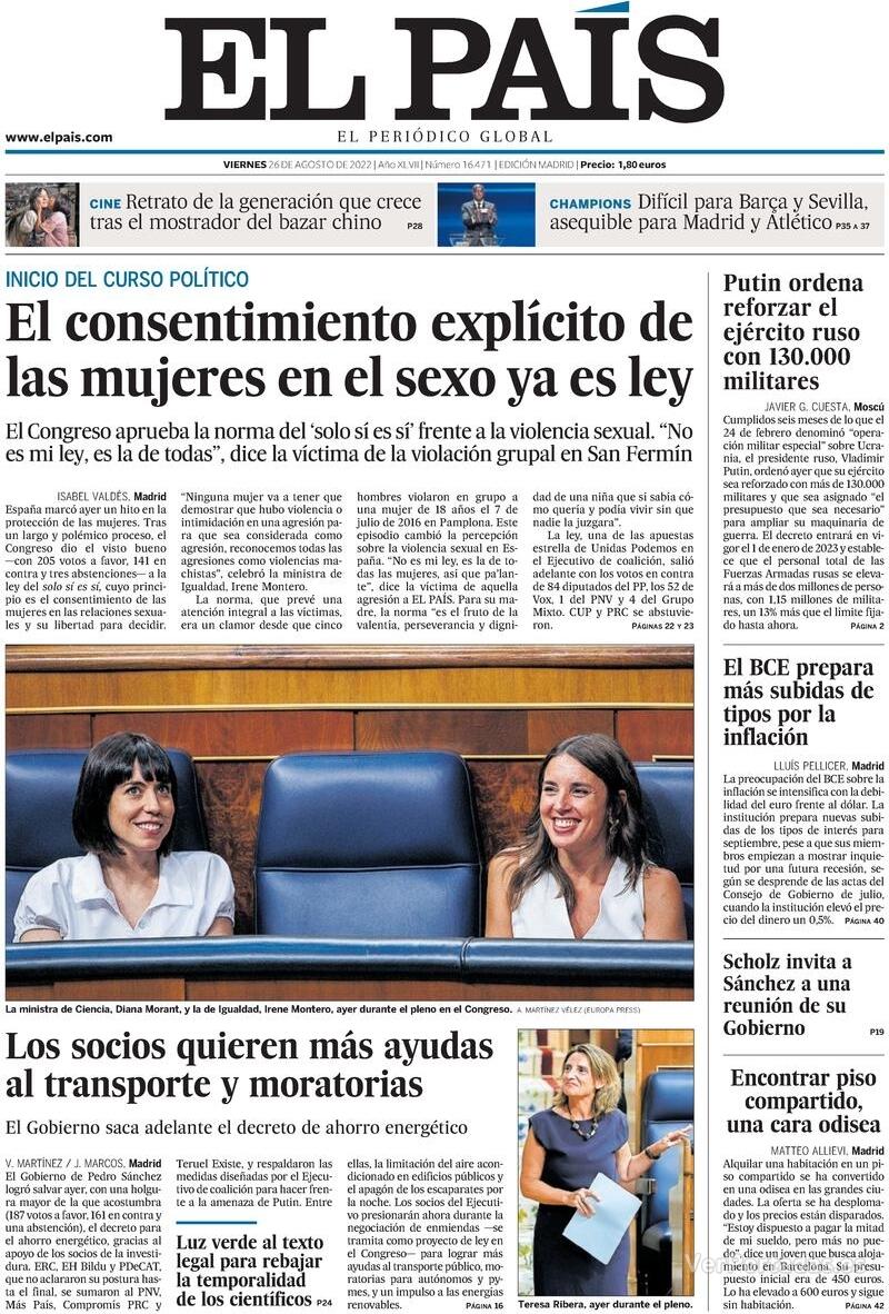 Portada El País 2022-08-27