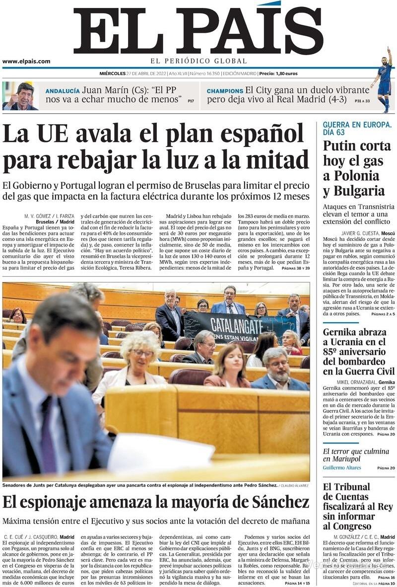 Portada El País 2022-04-28