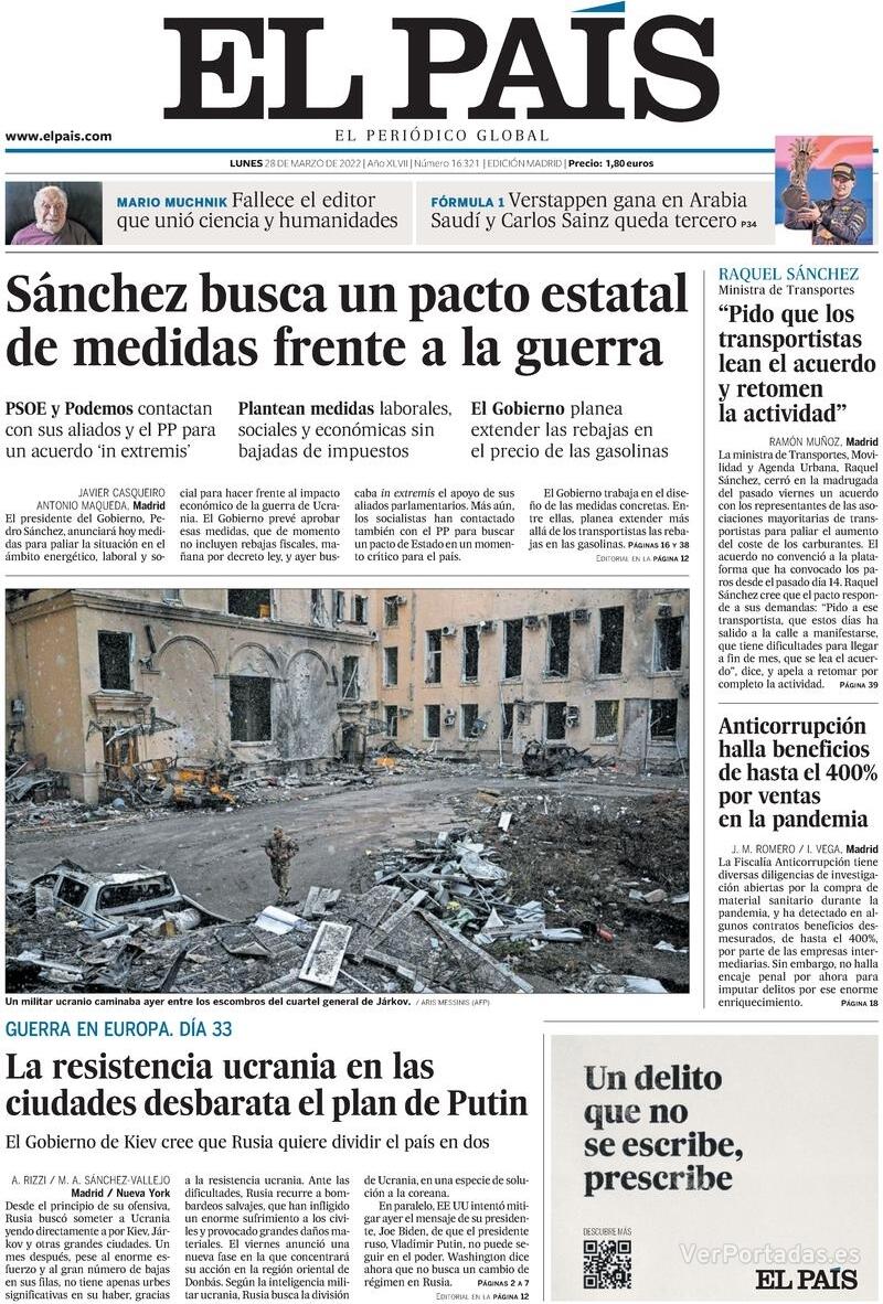 Portada El País 2022-03-29