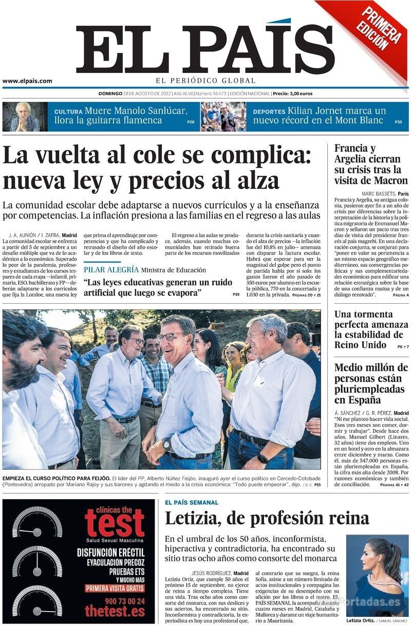 Portada El País 2022-08-29